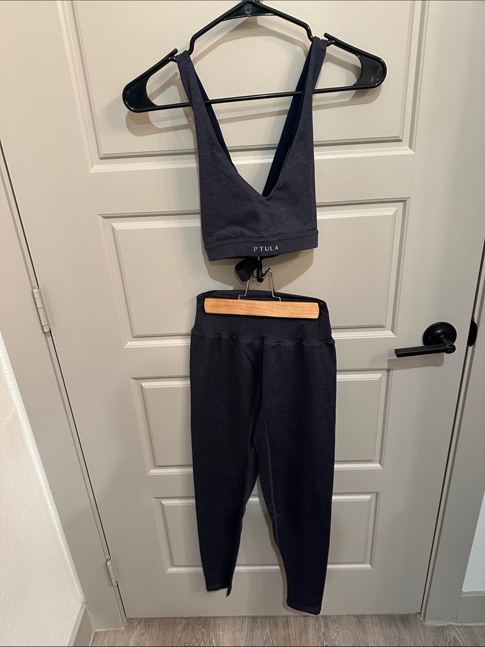 P'tula Black Ribbed V-Neck Crop Top & High-Waist Leggings Set